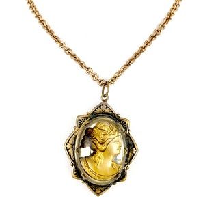 Vintage Glass Intaglio Medusa Cameo Locket Necklace